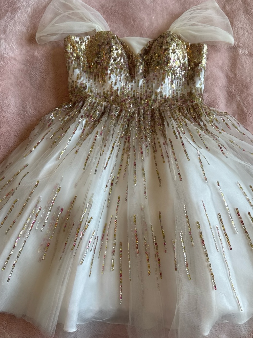 White Tulle Party Dress with Gold Sequin Bodice